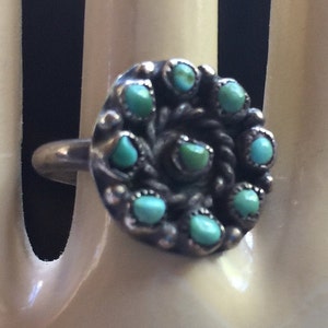 Turquoise Ring,Hippie Ring,Turquoise Stone Ring,Navajo Ring,60 Ring,Turquoise Band,Retro Turquoise Ring,Turquoise Pinky,Turquoise Inset Ring image 1