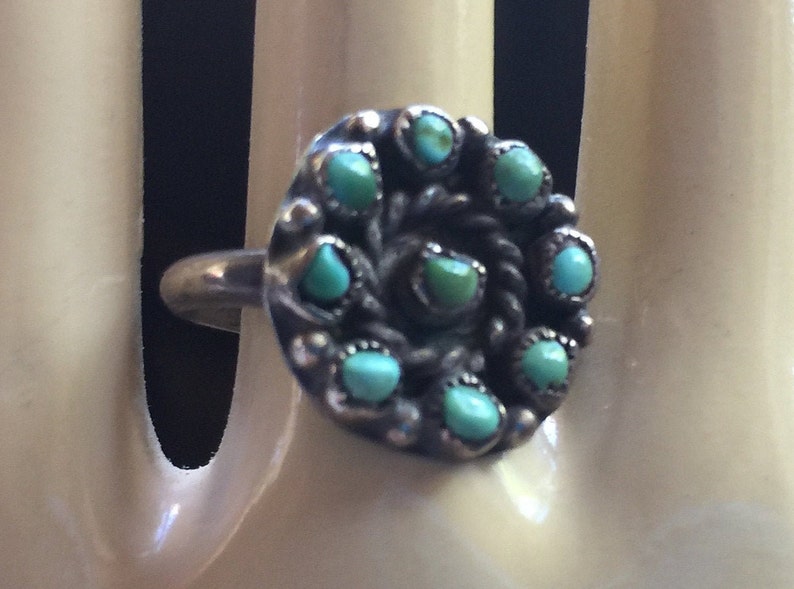 Turquoise Ring,Hippie Ring,Turquoise Stone Ring,Navajo Ring,60 Ring,Turquoise Band,Retro Turquoise Ring,Turquoise Pinky,Turquoise Inset Ring image 1