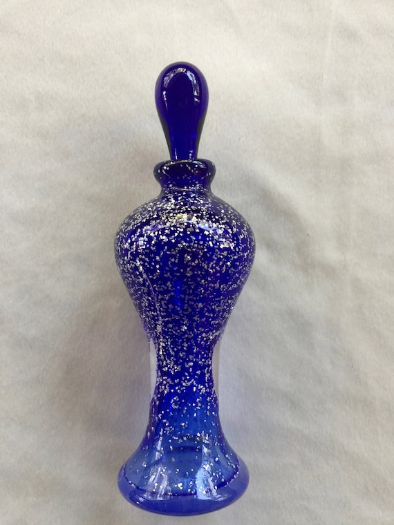 Blue Perfume Bottle, Tall Blue Perfume, Art Glass Perfume, Perfume Bottle, Perfume Bottle Stopper, Blue Bottle, Tall Blue Bottle, Vanity