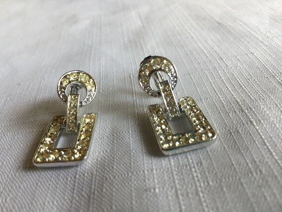 Geometric Dangle, Geometric Earring, Rhinestone E… - image 3