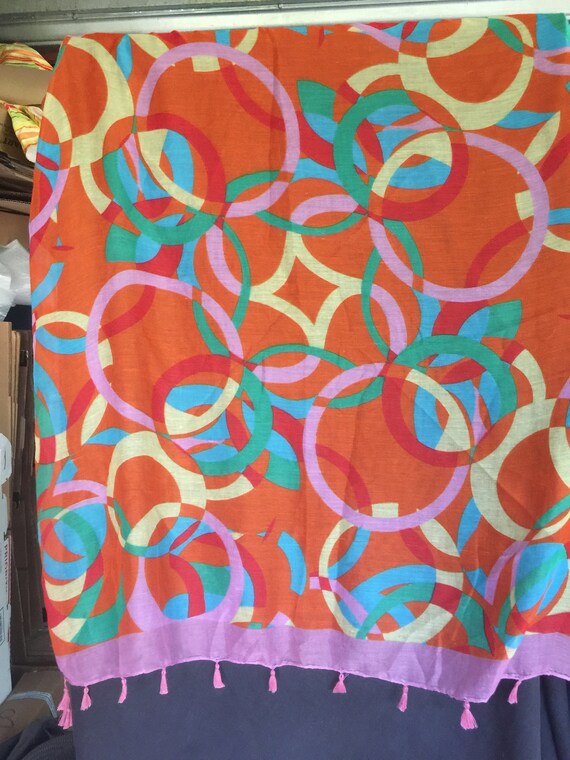 Orange Scarf, Orange Blue Scarf, Orange Print Scarf, … Gem