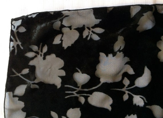 Black Velvet Scarf, Black Scarf, Sheer Black Scar… - image 3