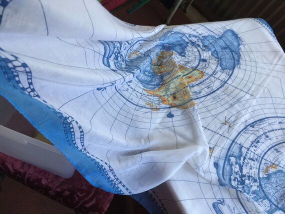 Oversize Print Scarf, Map Scarf, Global Scarf, Bl… - image 6