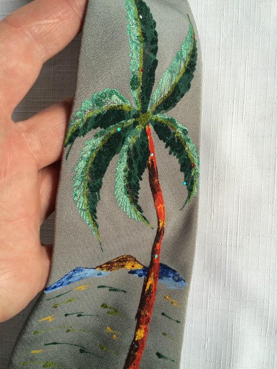 40s Necktie, Painted Necktie, Palm Tree Necktie, … - image 2