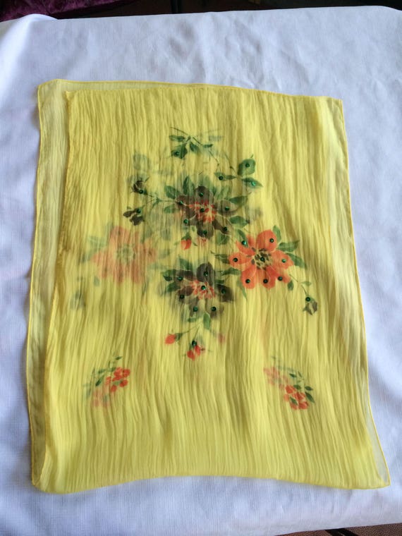 Sheer Yellow Scarf, Yellow Flower Scarf, Sequin F… - image 2