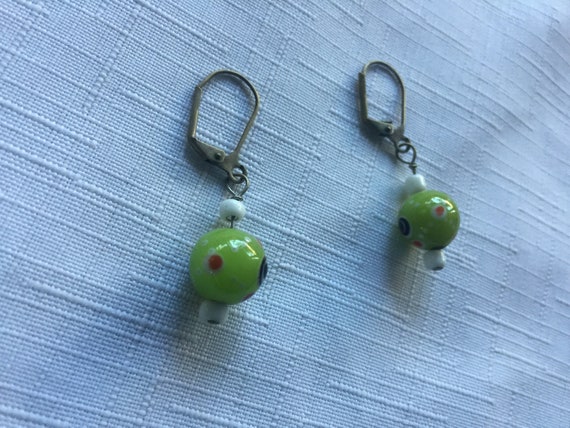 Green Bead Earring, Lime Green  Earring, Green Da… - image 5