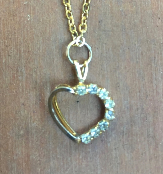 Gold Heart Pendant, Zirconia Pendant, Heart Penda… - image 1