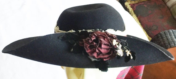 Retro Hat,Wide Hat,Black Retro Hat,Black Wool Hat,