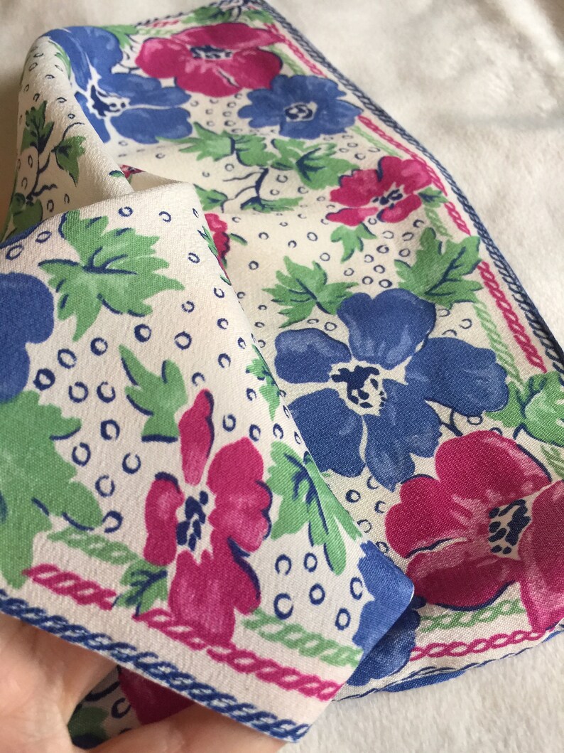 Retro Flower Hankie Pansy Handkerchief Floral Handkerchief Flower Hankie Blue Floral Hankie Retro Floral Hankie Flower Handkerchief