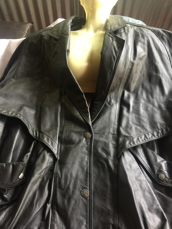 Black Leather Jacket, Oversize Black Coat, Black L