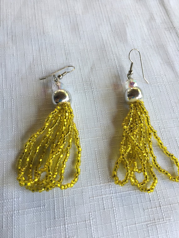 Yellow Earring, Yellow Bead Earring, Yellow Seed E