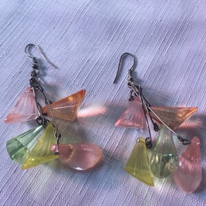 60 Pastel Earring, Pastel Earring, Pastel Dangle, Pastel Lucite Dangle, 60 Lucite Dangle, Pink Yellow Dangle, 60 Pink Dangle, Spring Dangle image 1