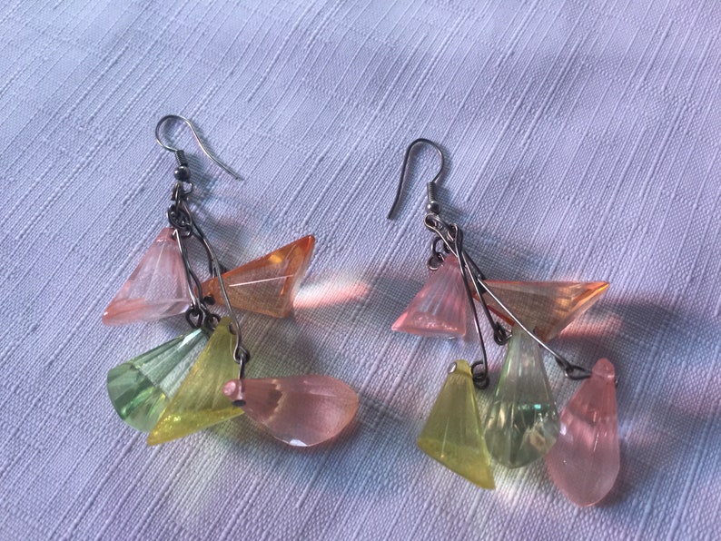 60 Pastel Earring, Pastel Earring, Pastel Dangle, Pastel Lucite Dangle, 60 Lucite Dangle, Pink Yellow Dangle, 60 Pink Dangle, Spring Dangle image 1