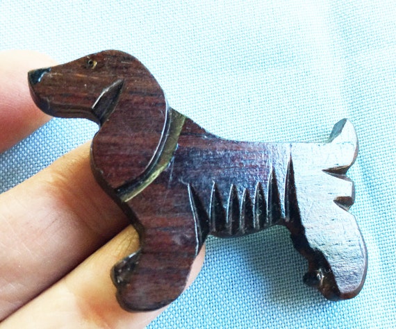 Dog Pin, Wood Dog PIn, Carved Dog Pin, Dog Brooch,