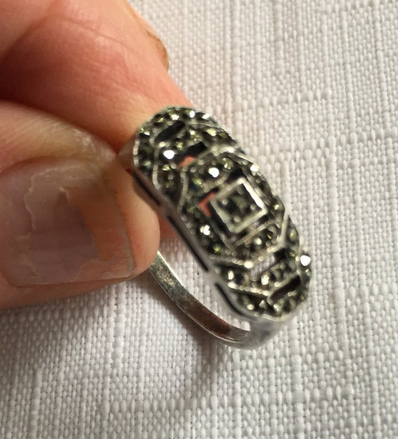 Marcasite Ring, Sparkly Ring, Deco Ring, Pave Mar… - image 3