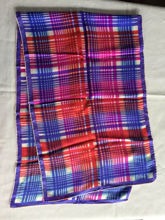Red Purple Scarf, Blue Pink Scarf, Red Plaid Scarf