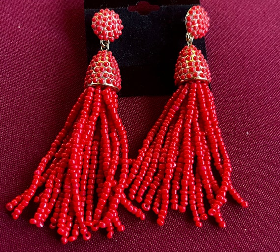 Red Earrings, Red Tassel Earring, Red Dangle Earr… - image 8