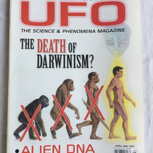 Puede incluir: Una portada de revista titulada UFO The Science & Phenomena Magazine, fechada en abril/mayo de 2001. La portada presenta los textos Bermuda Triangle Mystery Solved?, The Death of Darwinism?, Alien DNA y National Security Updates con un gr&aacute;fico.