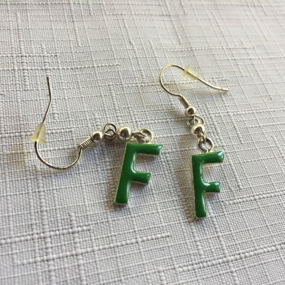 Initial Earring, Green Earring, Enamel Initial Ea… - image 2
