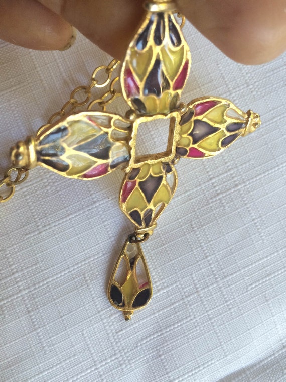 Large Cross Necklace, Glass Cross Pendant, Cross P