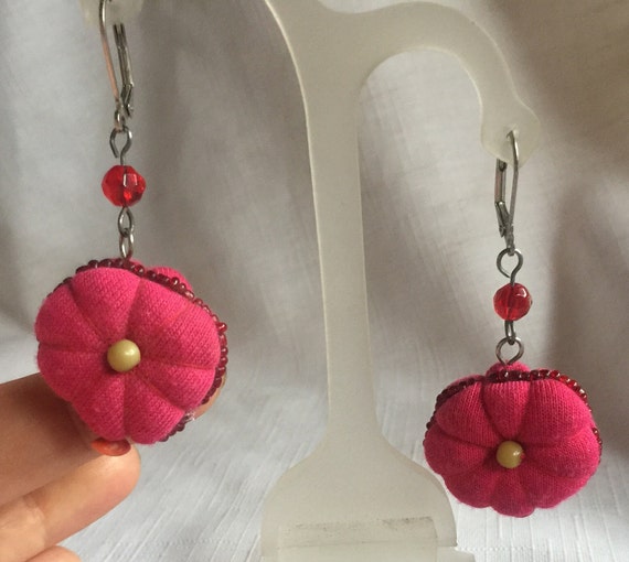 Pink Earring, Boho Pink Earring, Folk Art Earring, Pi… Gem