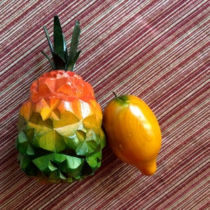 Tiki Decor, Tiki Fruit, Wood Fruit, Wood Pineapple, Wood Art, Fruit Sculpture, Wood Lemon, Kitchen Sculpture, Fruit Art, Kitchen Art