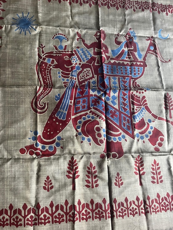 India Silk Scarf, Elephant Scarf, Exotic Scarf, G… - image 3