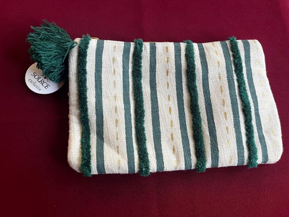 Beige Clutch, Rattan Clutch, Striped Clutch, Tassel Clutch, White Green Clutch, Small Clutch Purse, Green Purse, Straw Clutch, Slim Clutch