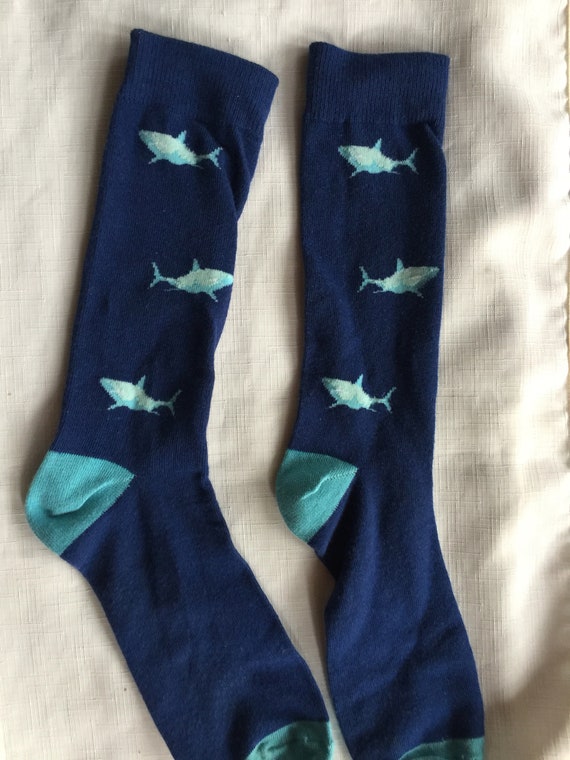 Shark Socks, Sealife Socks, Ocean Socks, Fish Socks, Marine Life Sock, MUSICIAN Sock, Casual Blue Socks, Pattern Socks, Blue Socks