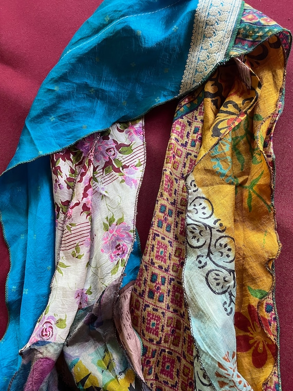 Silk India Scarf, Patchwork Scarf, Multi-color Sc… - image 8