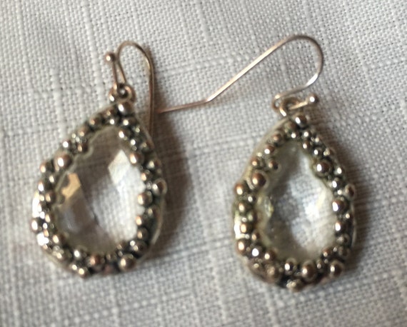 Clear Dangle Earring, Facet Clear Dangle, Clear Earring, Clear Facet Earring, Teardrop Clear Dangle, Clear Dangle, Clear Silver Earring,