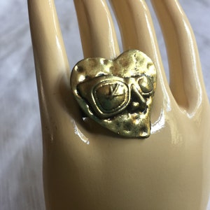 Heart Ring, Face Ring, Bronze Ring, Sunglass Ring, Face Ring, Love Ring, Statement Ring, Fun Face Ring, Groovy Ring, Odd Ring, Fun Ring image 5