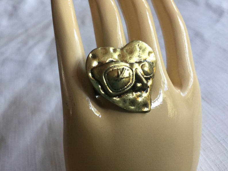 Heart Ring, Face Ring, Bronze Ring, Sunglass Ring, Face Ring, Love Ring, Statement Ring, Fun Face Ring, Groovy Ring, Odd Ring, Fun Ring image 5