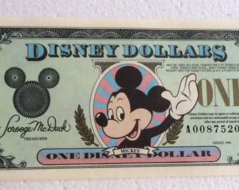 Disney Dollar, Disney 90s, Collectible Disney, Disney Ephemera, Disney Souvenir, Disneyland Ephemera, Disneyland Souvenir, Disney Money,