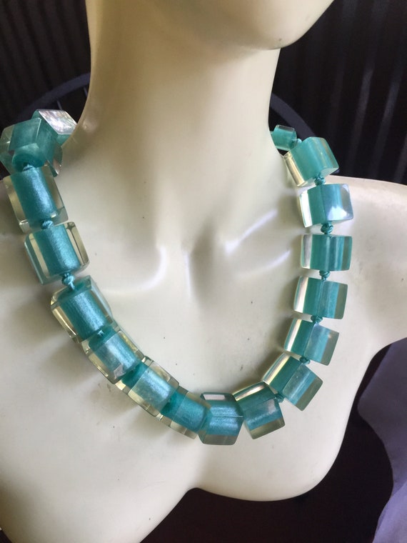 Aqua Necklace, Aqua Bead Necklace, Teal Necklace,… - image 1