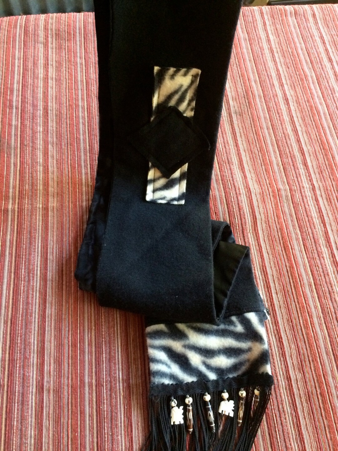 Novelty Scarf, Black Fleece Scarf, Tassle Scarf, Zebra Scarf