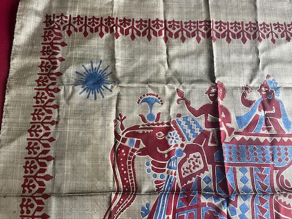 India Silk Scarf, Elephant Scarf, Exotic Scarf, G… - image 1