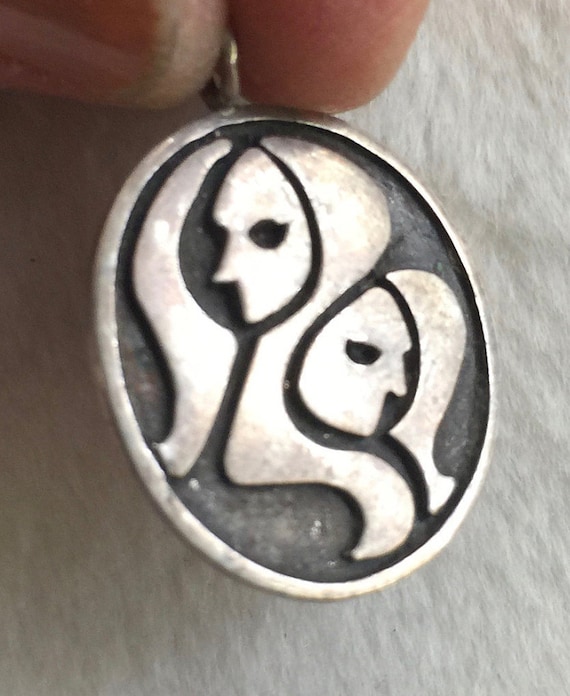 Couple Pendant, Couple Necklace, Art Pendant, Silv