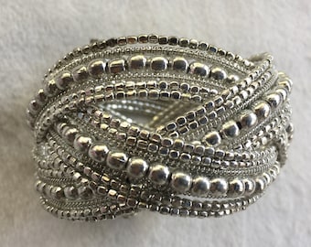 Pulsera de plata, pulsera de boda, pulsera de plata retro, pulsera de cuentas, brazalete de cuentas de plata, brazalete tejido de plata, pulsera de novia, brazalete de plata