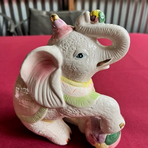 Elephant Art, Ceramic Elephant, Circus Art, Elephant Figurine, Circus Figurine, Elephant Sculpture, Kids Sculpture, Child Art, Circus Decor