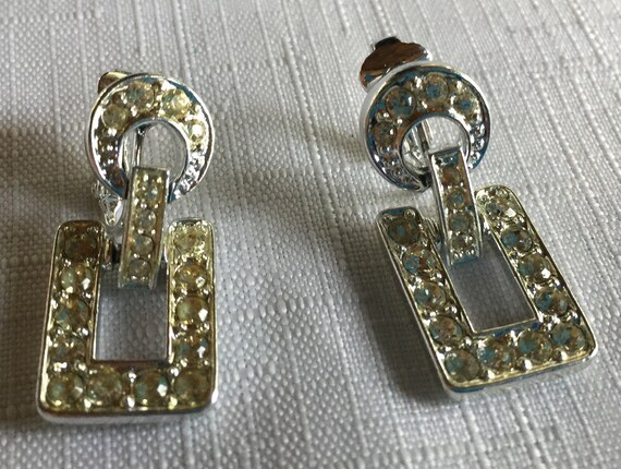 Geometric Dangle, Geometric Earring, Rhinestone E… - image 2