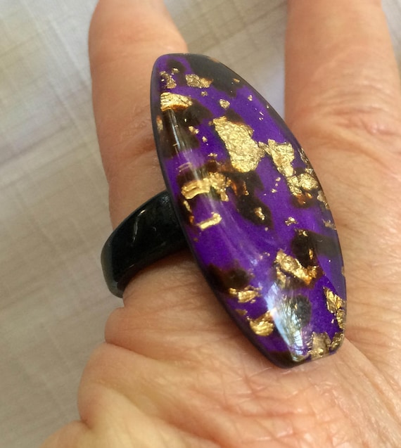 Resin Ring, Purple Ring, Purple Gold Ring, 70 Ring