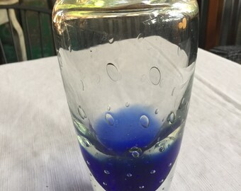 Vase en verre soufflé, vase en verre soufflé, gros vase bleu, vase en verre épais, vase bulle bleu, vase en verre épais, vase en verre artistique, vase en verre bleu