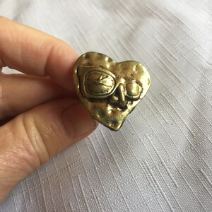 Heart Ring, Face Ring, Bronze Ring, Sunglass Ring, Face Ring, Love Ring, Statement Ring, Fun Face Ring, Groovy Ring, Odd Ring, Fun Ring image 2