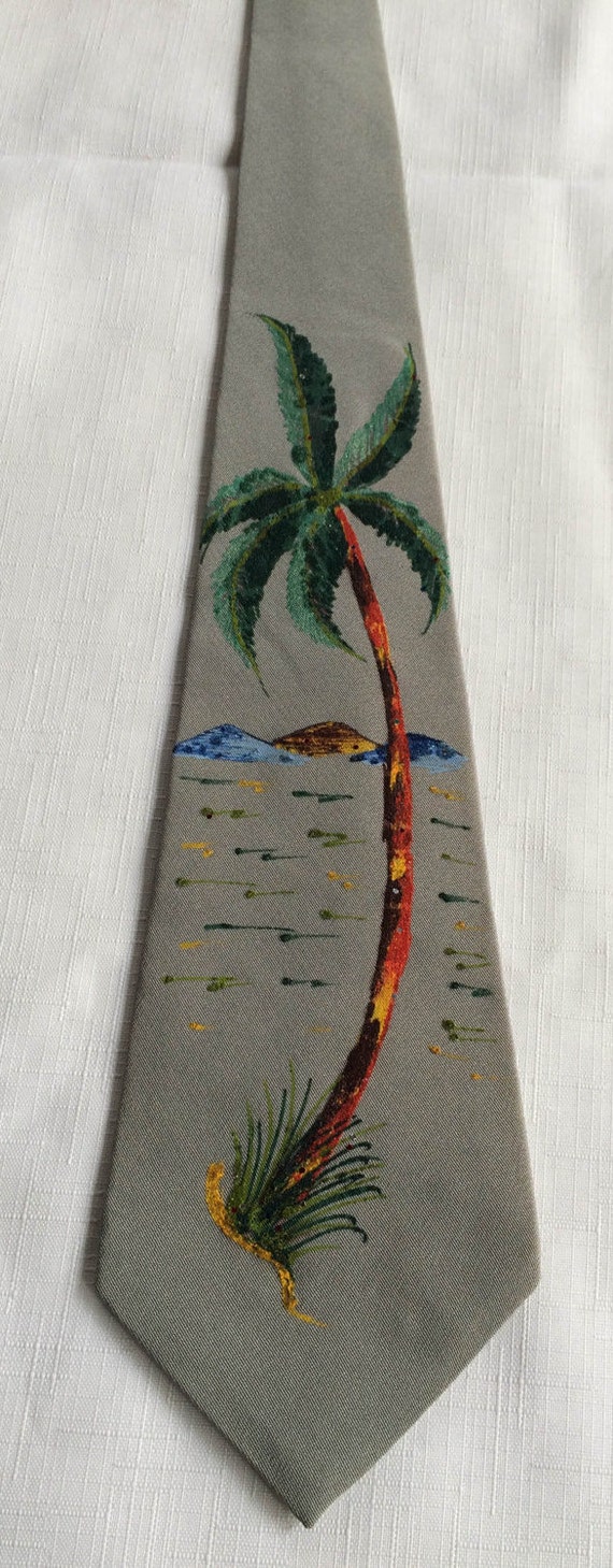40s Necktie, Painted Necktie, Palm Tree Necktie, … - image 1