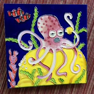 Marine Art, Sealife Art, Sealife Tile, Octopus Art, Art Plaque, Tile Art, Octopus Tile, Ocean Art, Ceramic Tile, Pottery Tile, Ocean Tile