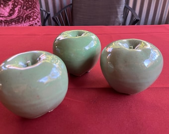 Fruta decorativa, Manzana decorativa, Arte frutal decorativo, Arte frutal, Fruta de cerámica, Acento artístico, Fruta decorativa, Acento de manzana, Manzana verde