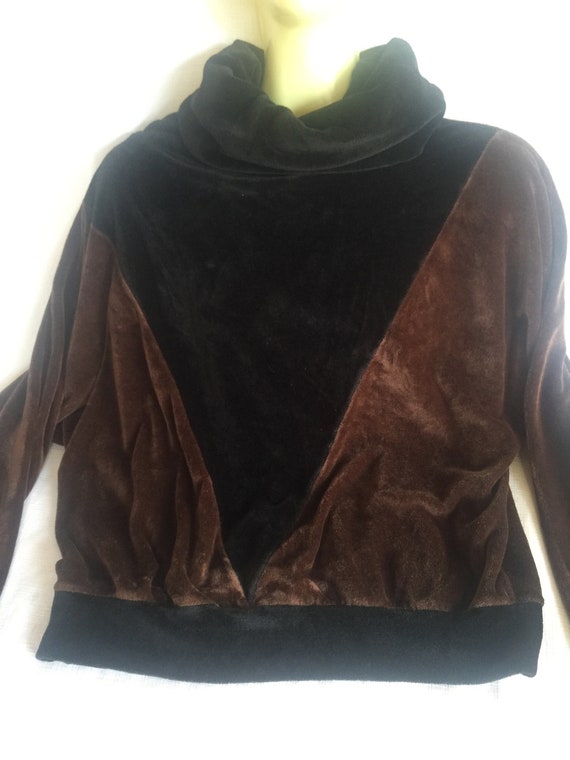 Brown Pullover, Cowl Pullover, Brown Black Top, V… - image 2