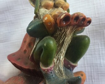 Music Elf Fantasy FIgurine, Small World Tune, Wind up Musical Sculpture, Gnome Troll Figure, Magical Leprechaun Desk Art Flute Song Panpipe