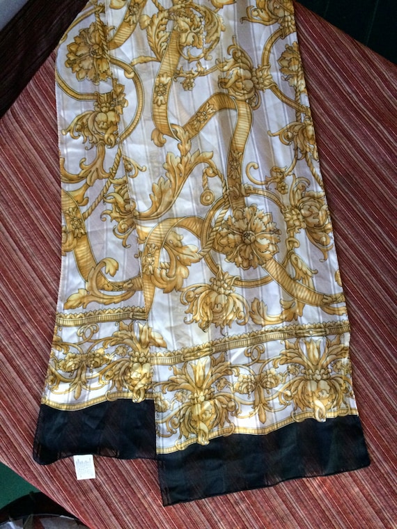 Gold Scarf,Scroll Scarf,Italy Scarf,60s Scarf,Chic